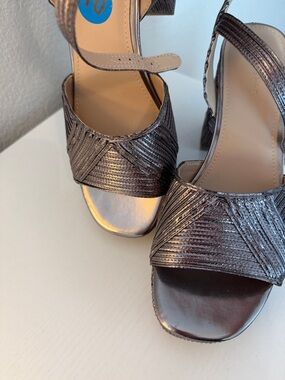 Marc Fisher Metallic Pewter Strappy Block Heel Sandals